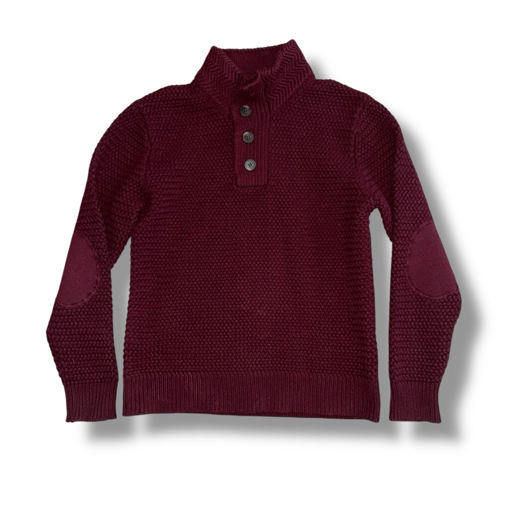 Schott Bros Men Large Wool Sweater Shawl Collar Half Button Elbow Patch Maroon
